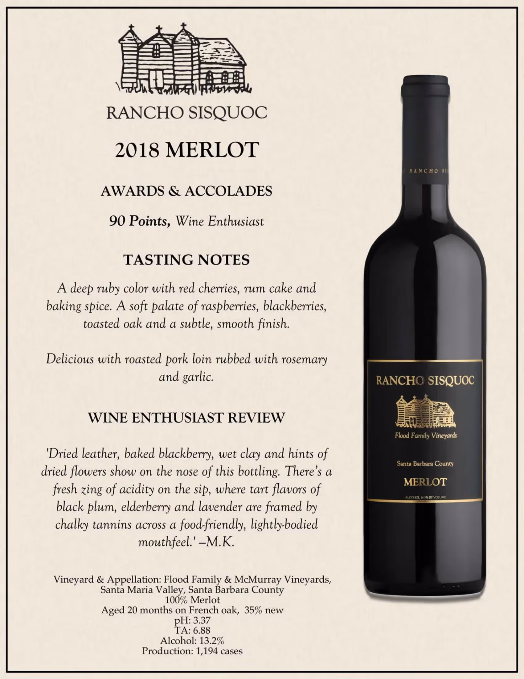 Rancho Sisquoc Merlot Tech Sheets preview