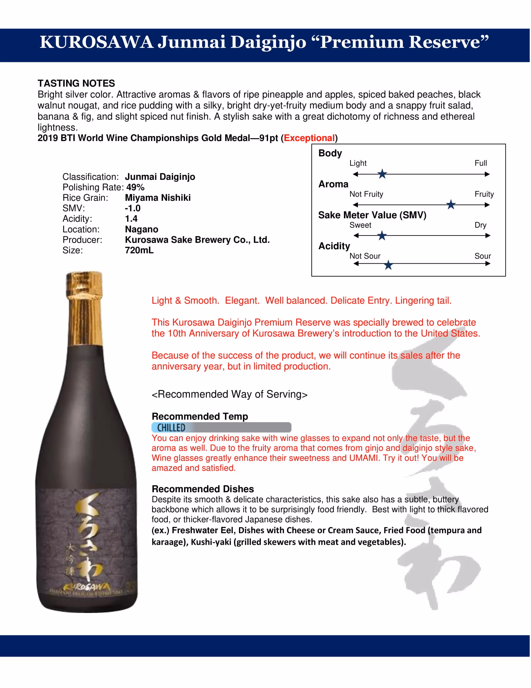 Kurosawa Sake Daiginjo Premium Sake Tech Sheets preview