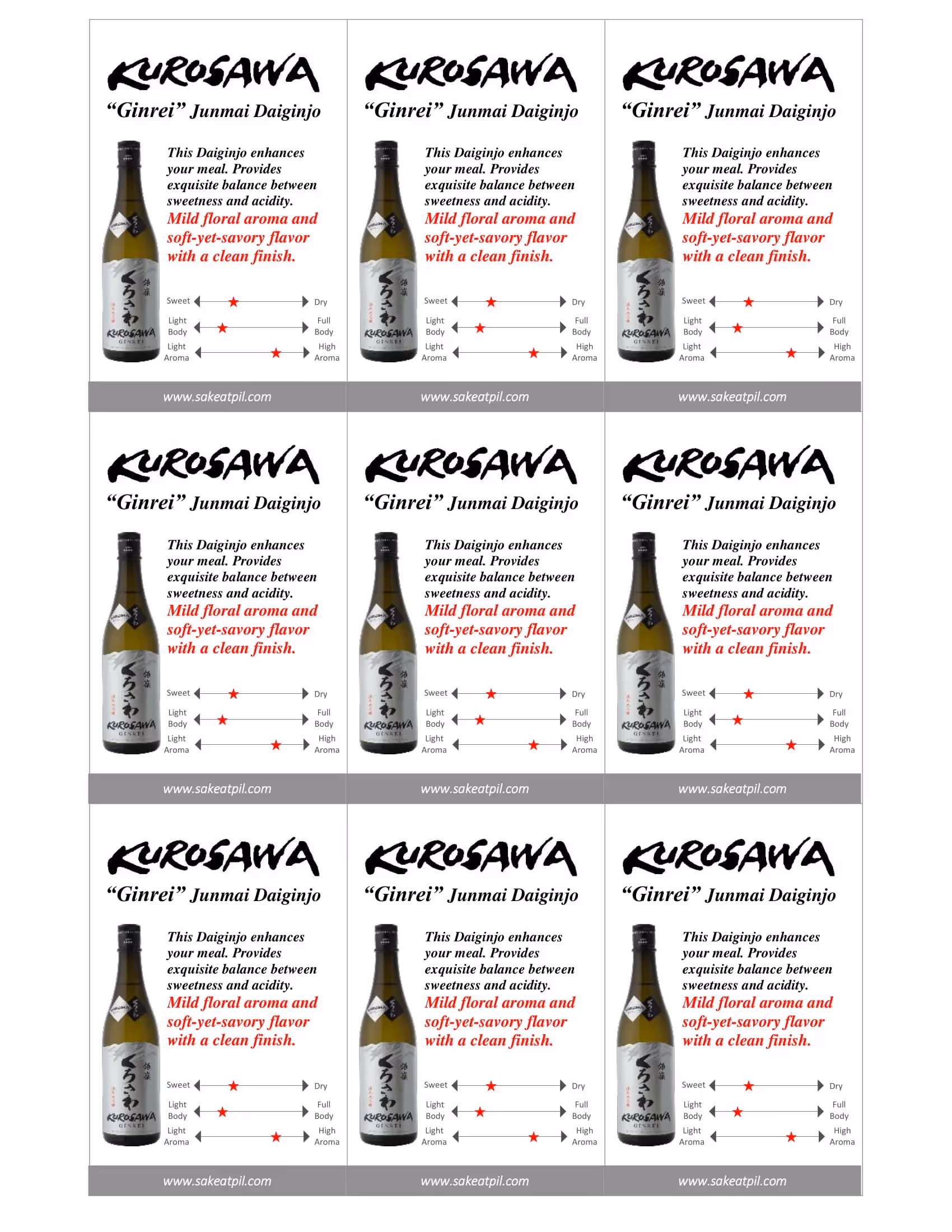 Kurosawa Sake Junmai Ginrei Shelf Talkers preview