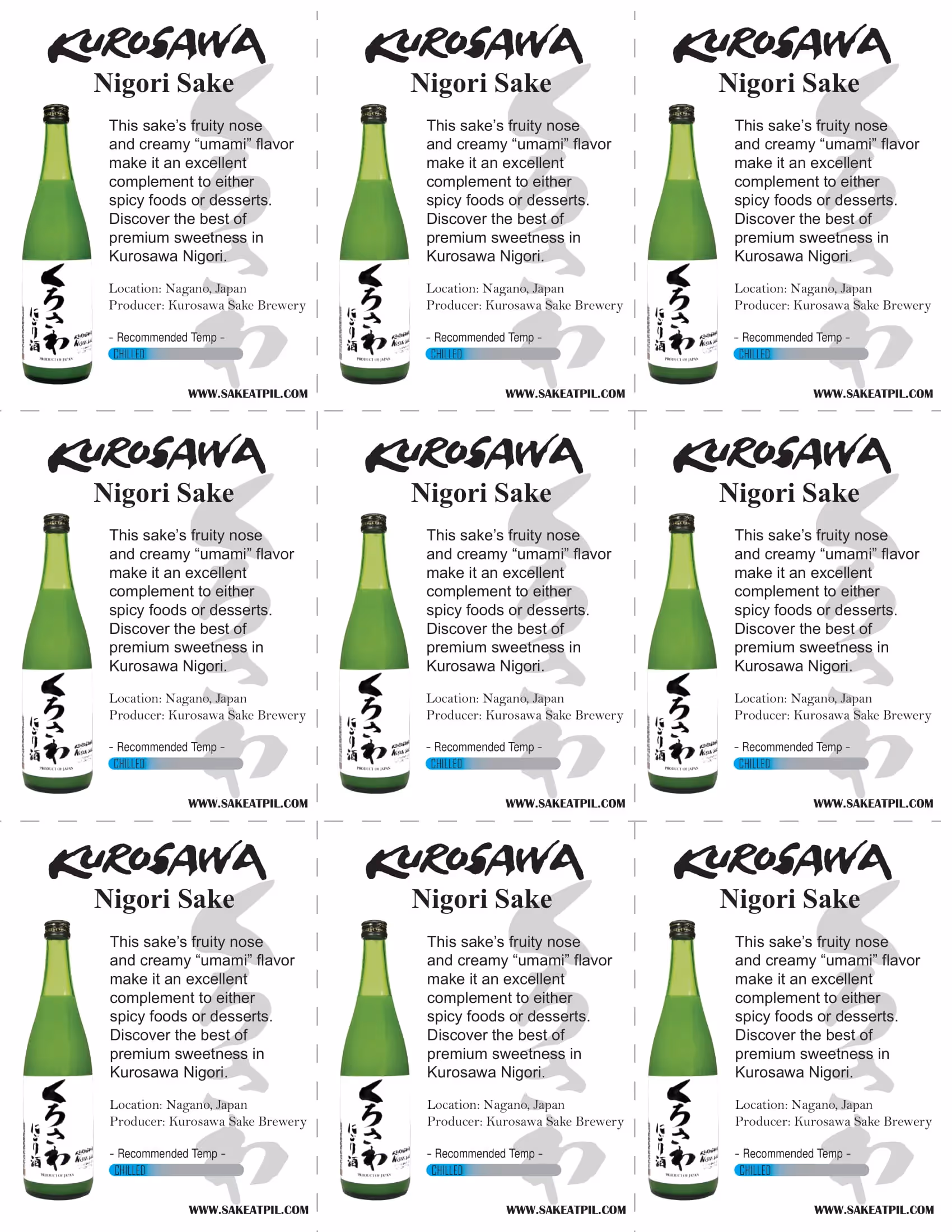 Kurosawa Sake Nigori Shelf Talkers preview