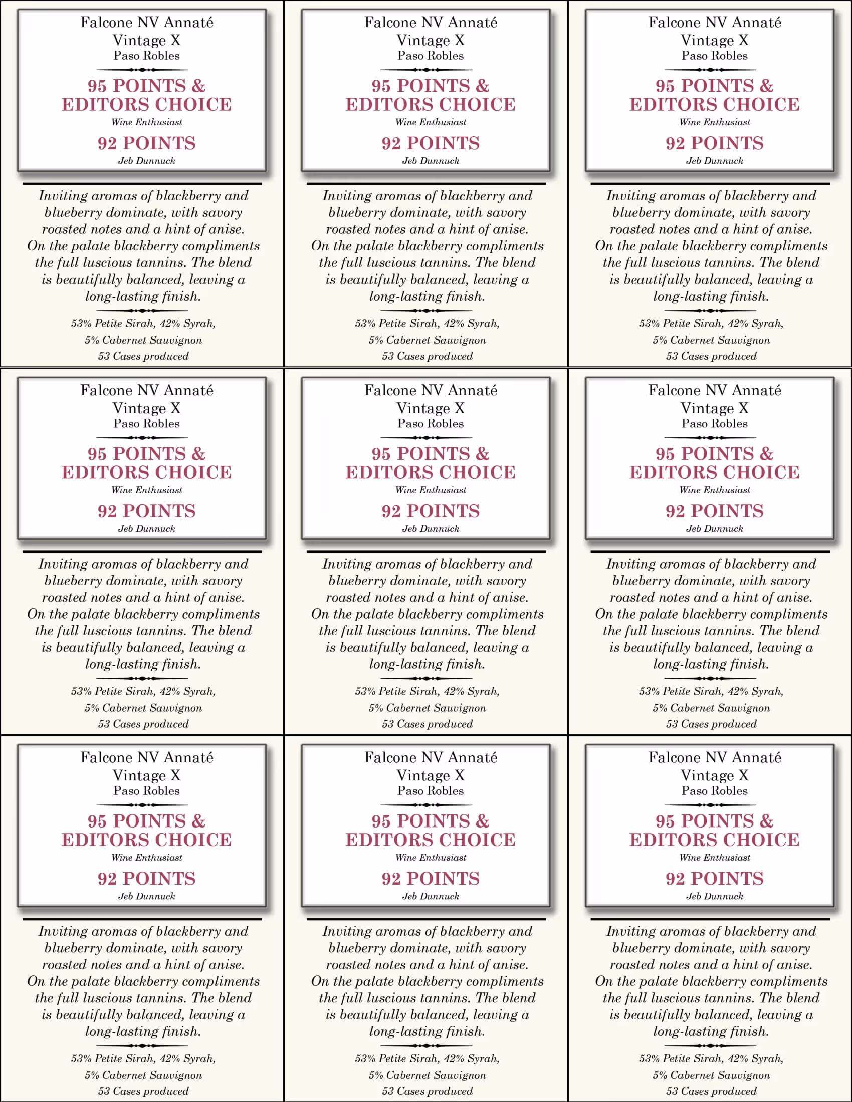 Falcone Family Vineyards Annaté Shelf Talkers preview