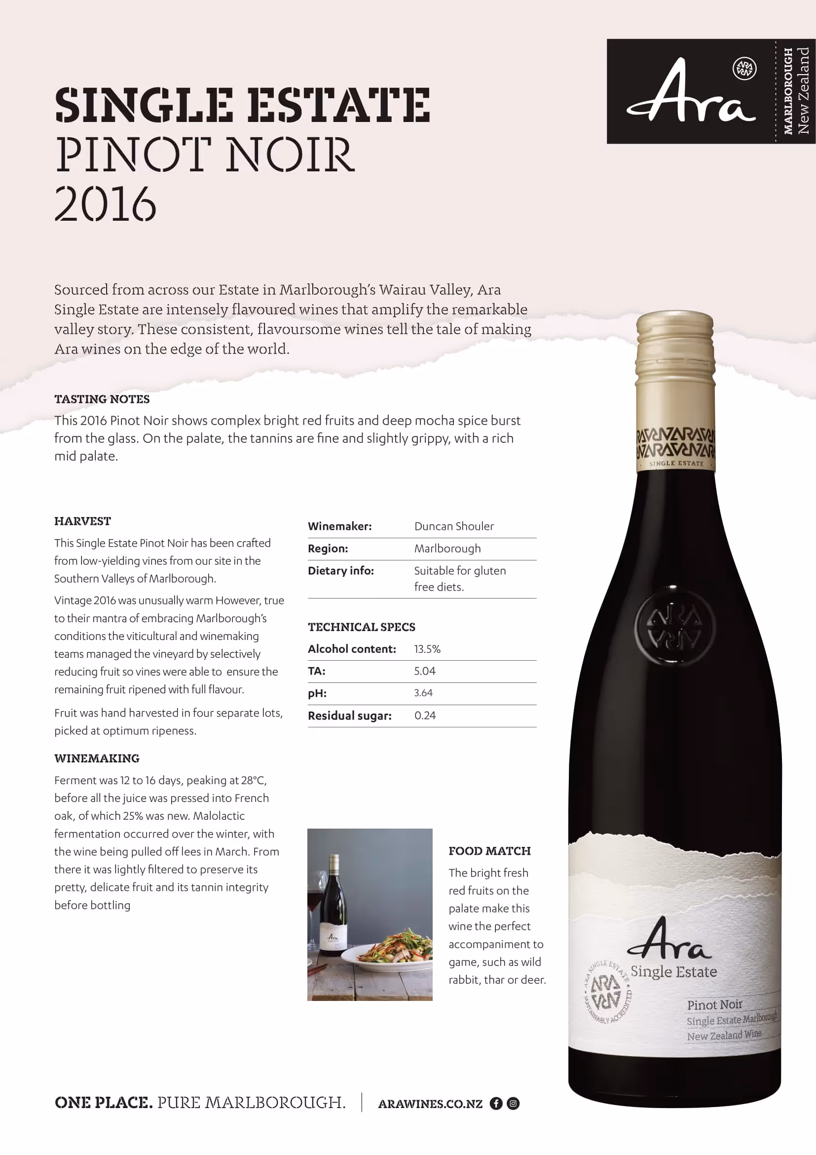 Ara Single Estate Pinot Noir Tech Sheets preview