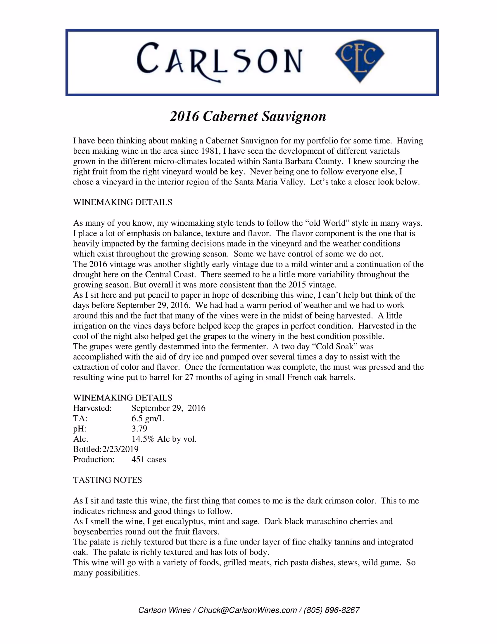 Carlson Cabernet Sauvignon Tech Sheets preview