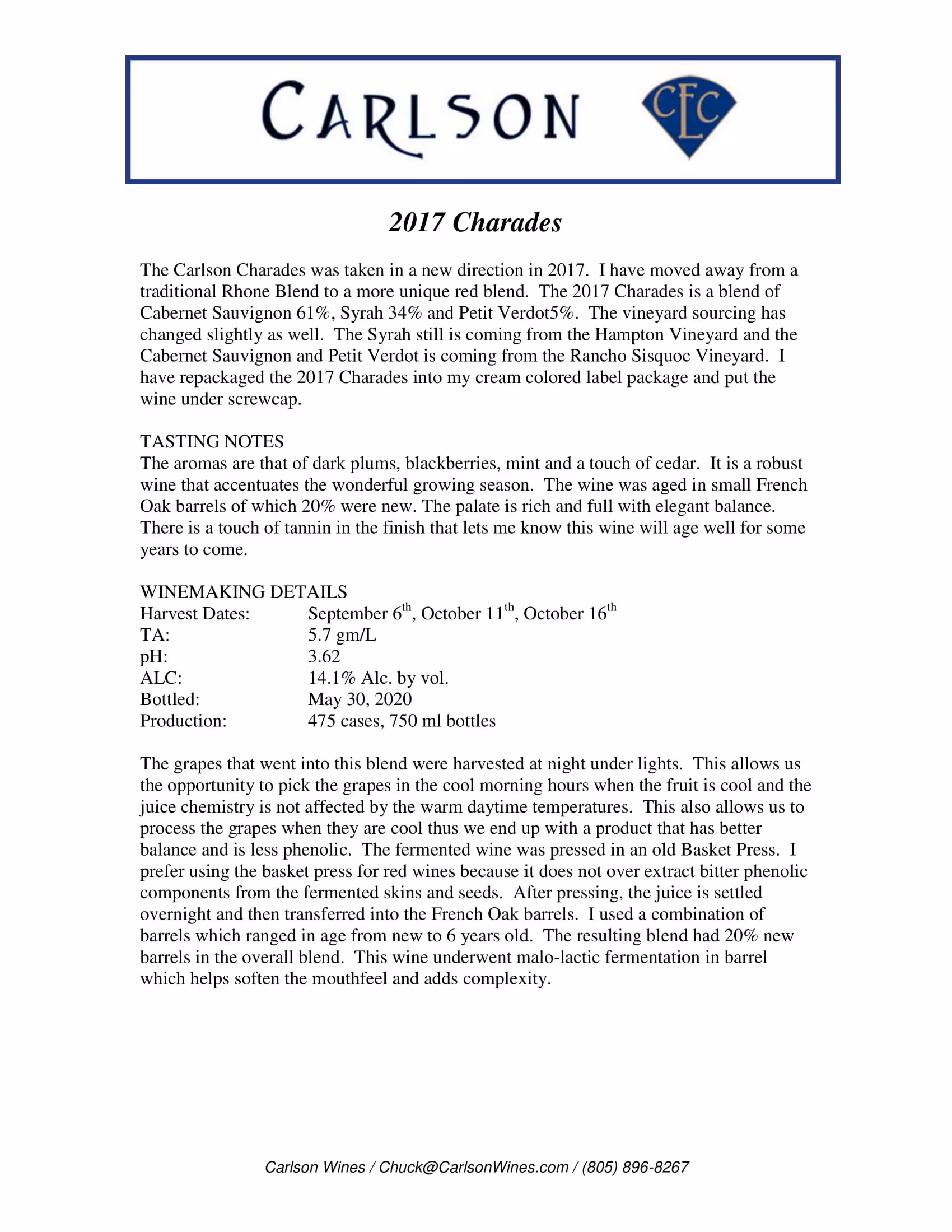 Carlson Charades Red Wine Tech Sheets preview