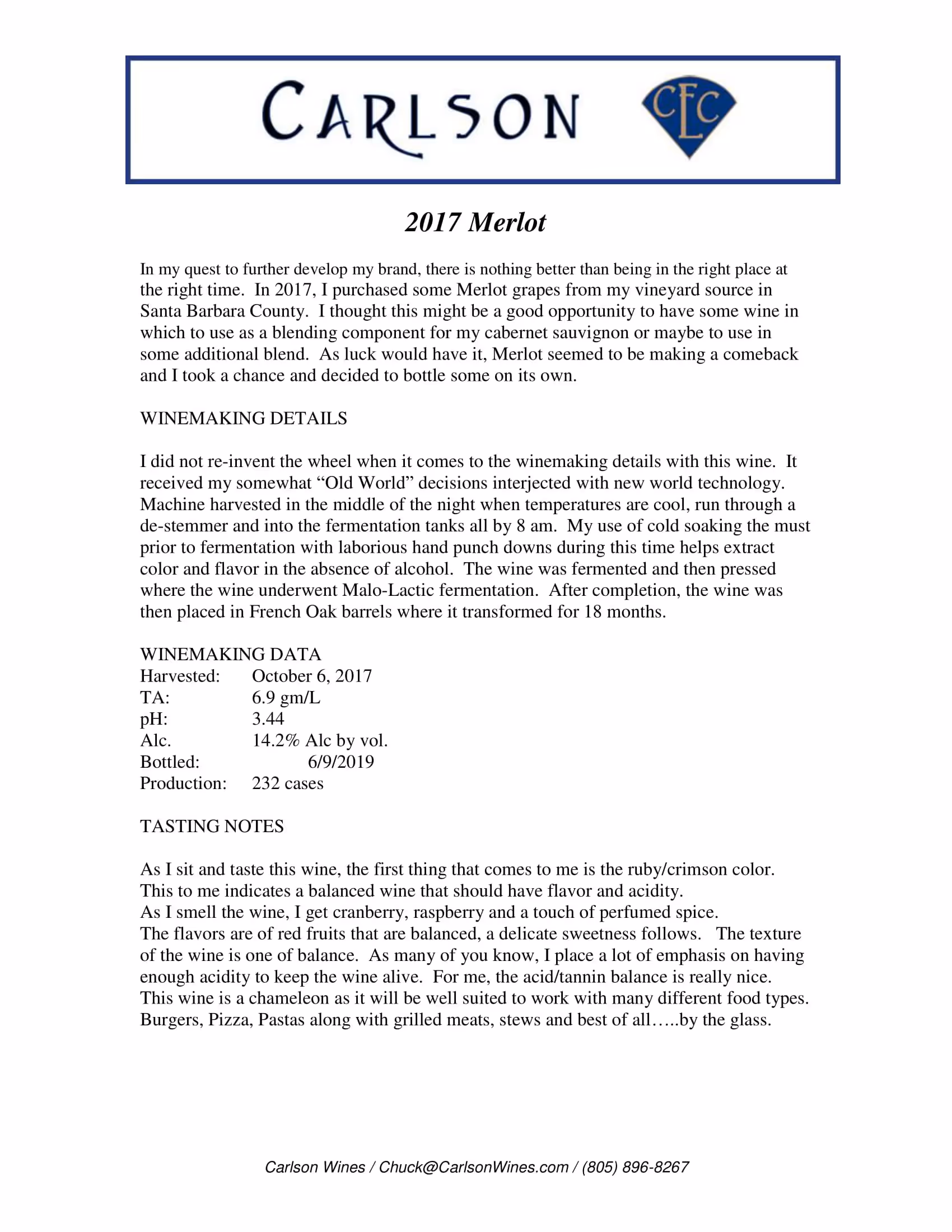 Carlson Merlot Tech Sheets preview