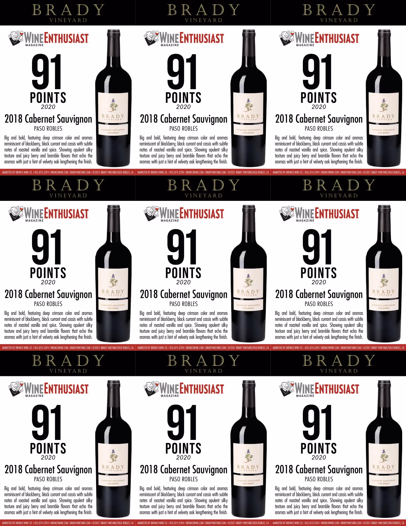 Brady Vineyards Cabernet Sauvignon Shelf Talkers preview