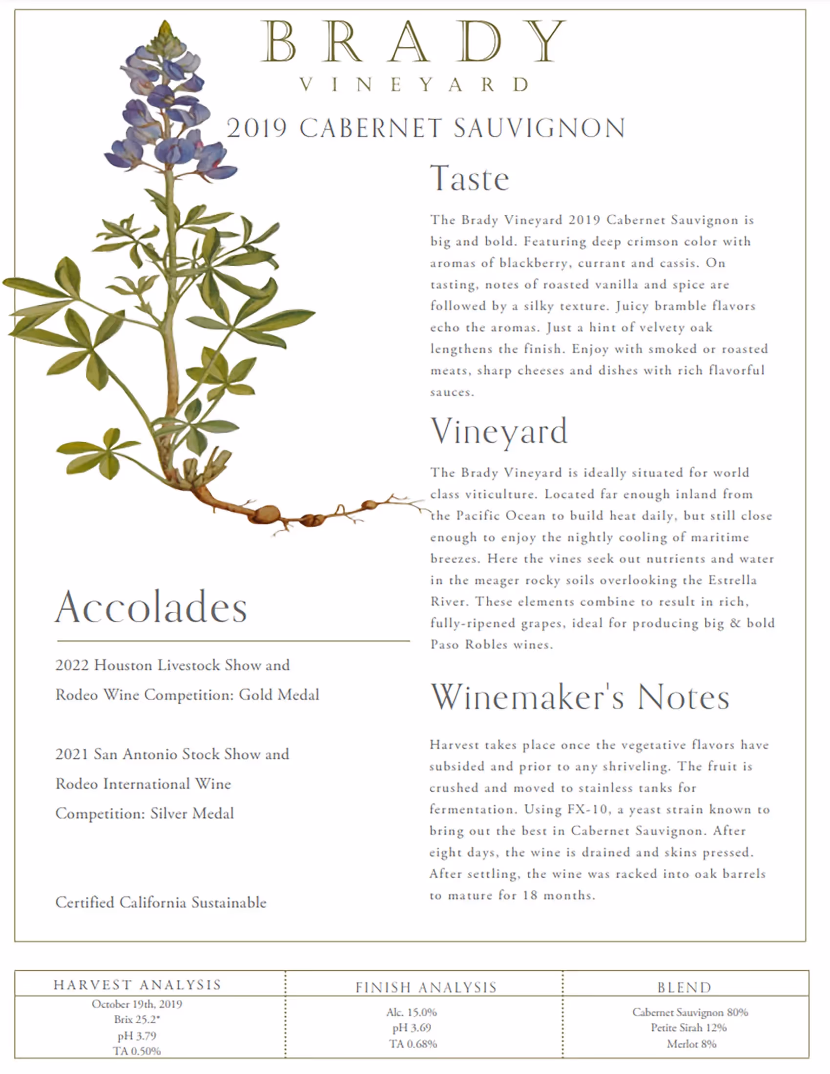 Brady Vineyards Cabernet Sauvignon Tech Sheets preview