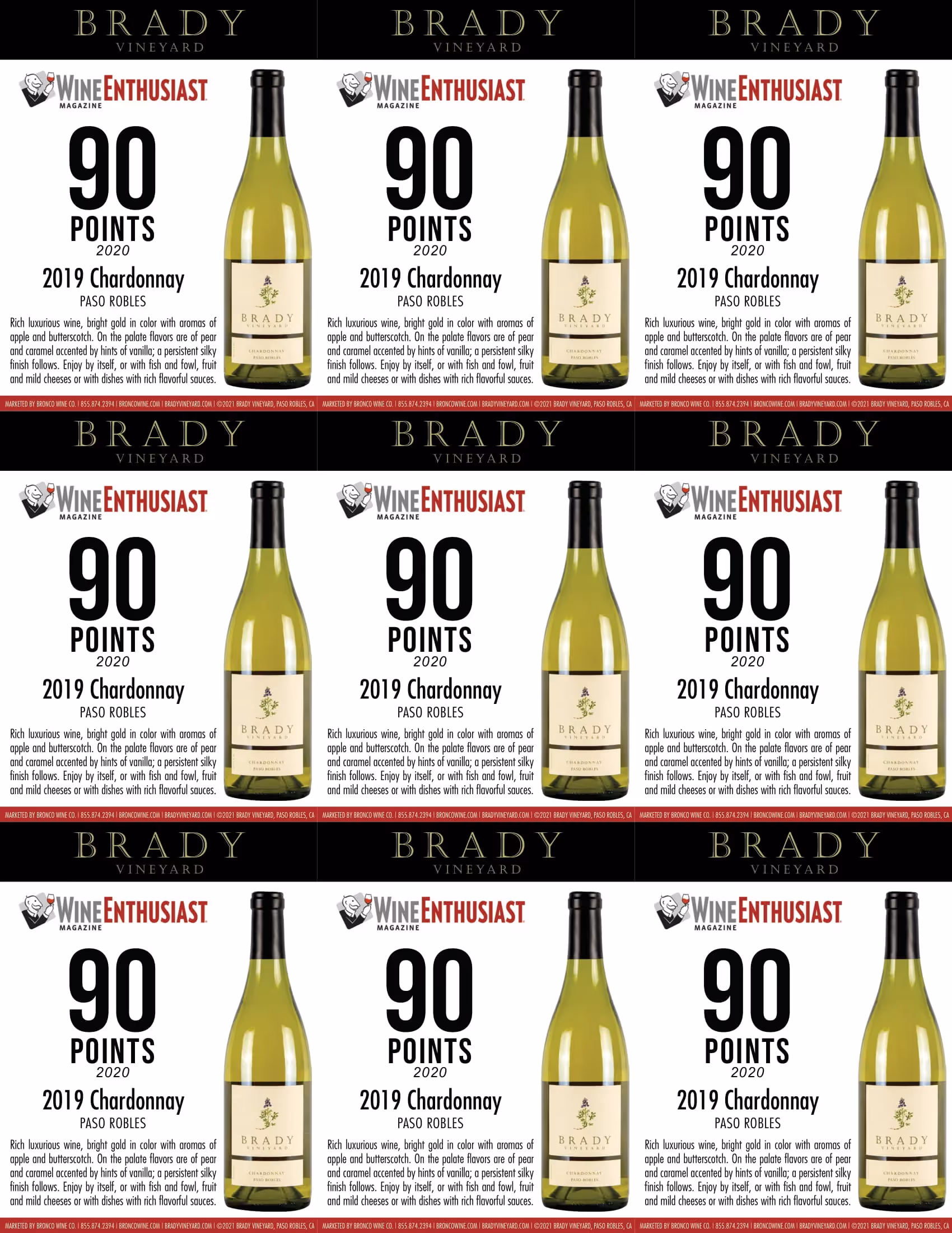 Brady Vineyards Chardonnay Shelf Talkers preview