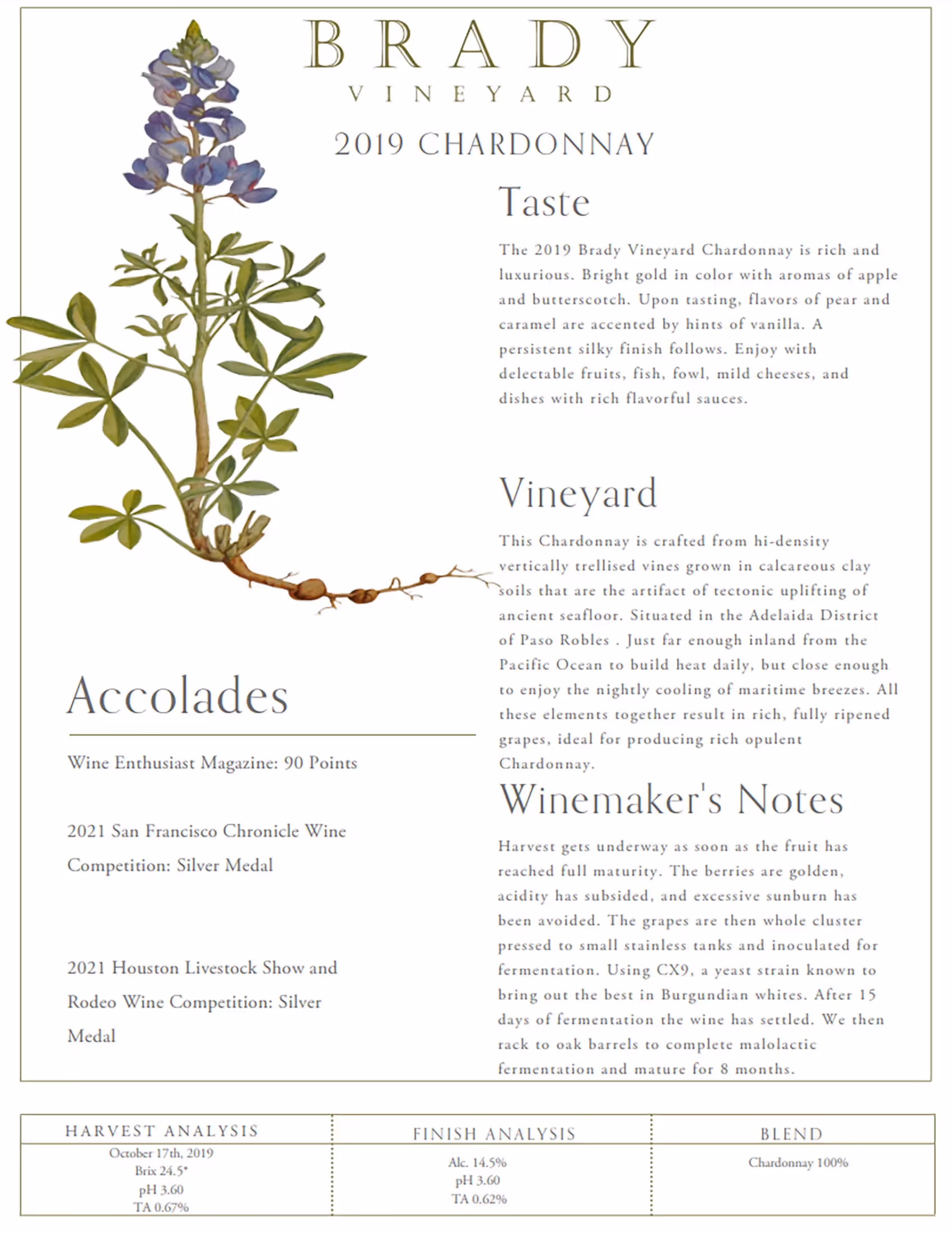 Brady Vineyards Chardonnay Tech Sheets preview