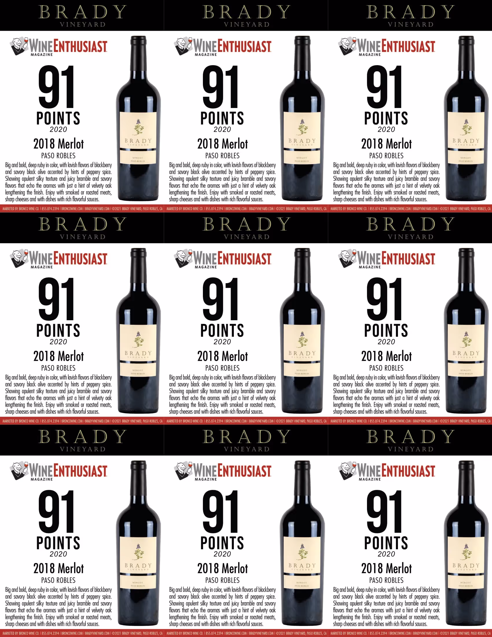 Brady Vineyards Merlot Shelf Talkers preview