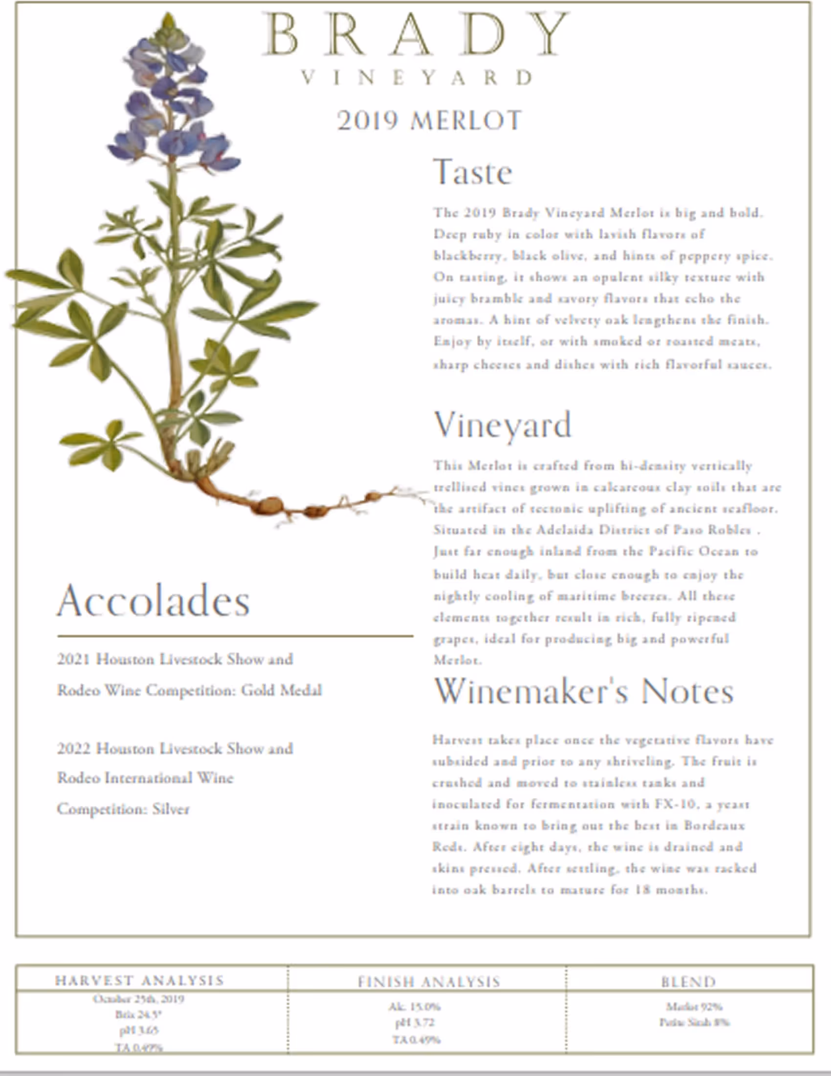 Brady Vineyards Merlot Tech Sheets preview