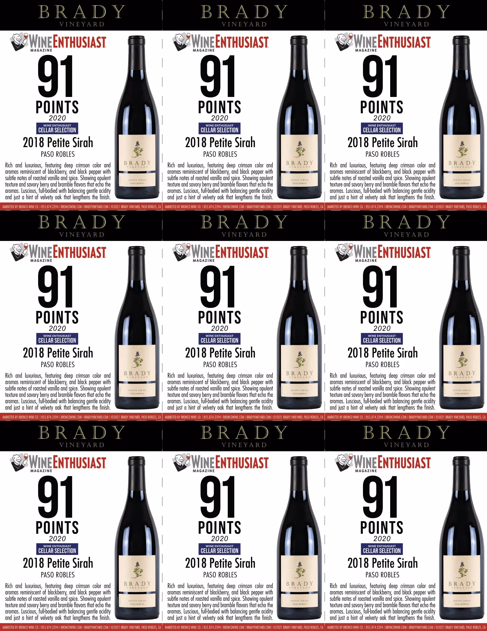 Brady Vineyards Petite Sirah Shelf Talkers preview
