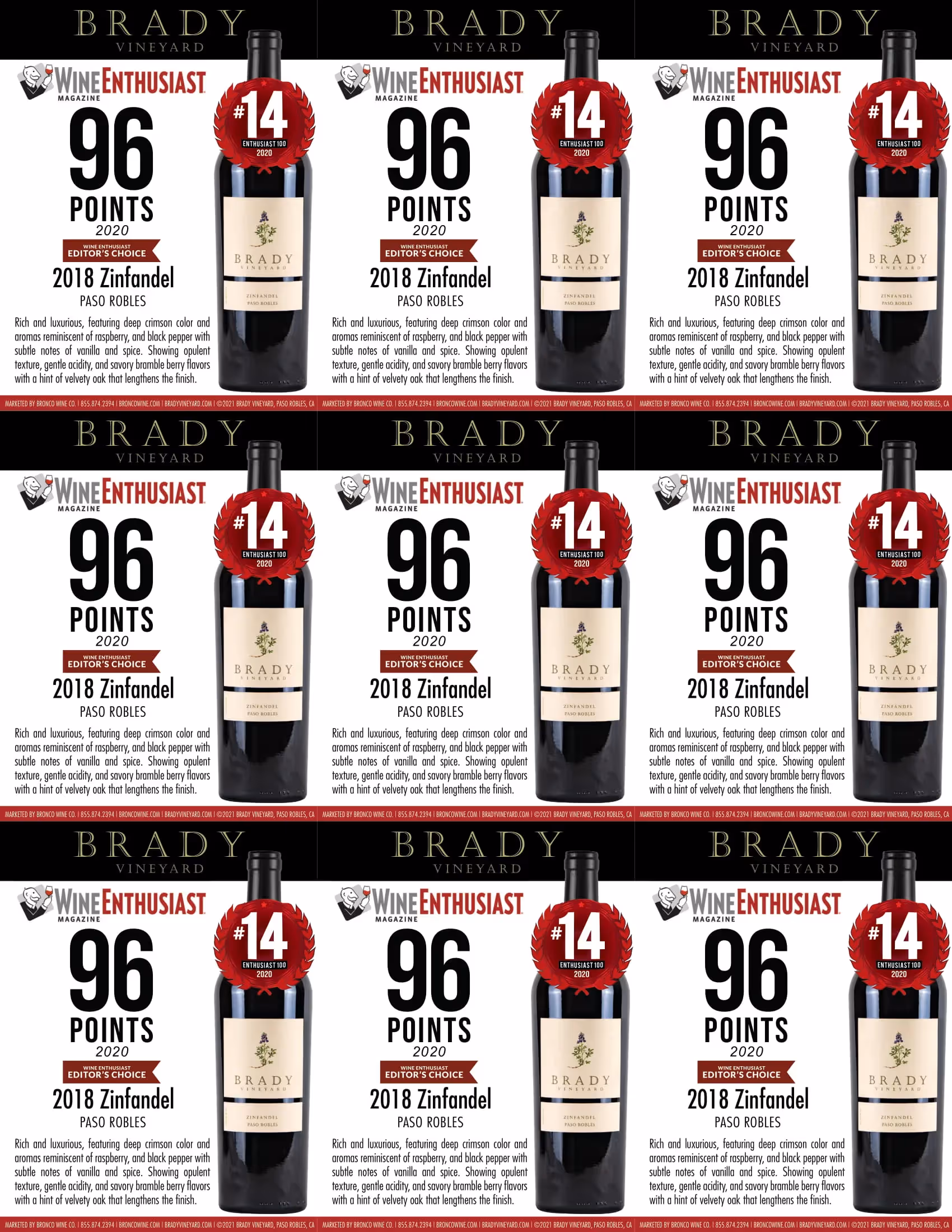 Brady Vineyards Zinfandel Shelf Talkers preview
