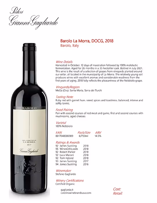Gianni Gagliardo Barolo La Morra Tech Sheet preview
