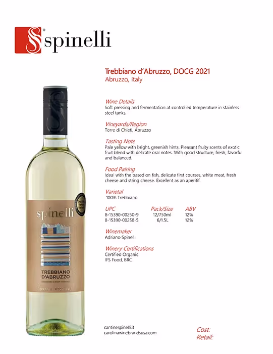 Spinelli Trebbiano d'Abruzzo Tech Sheet preview