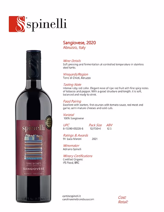 Spinelli Sangiovese Tech Sheet preview