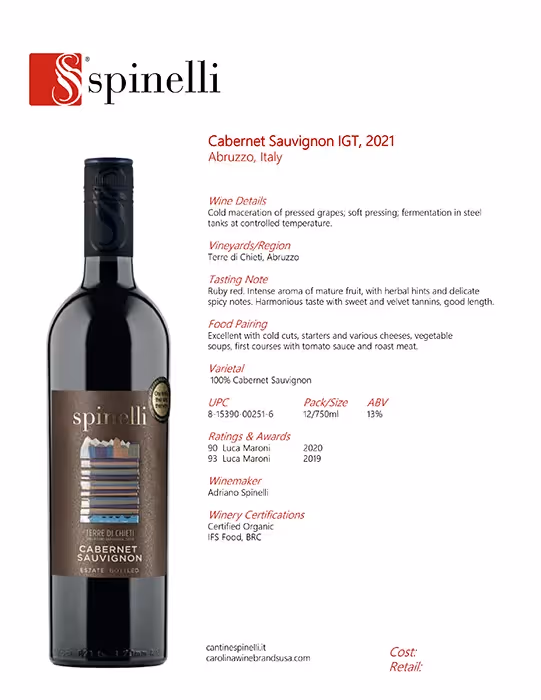 Spinelli Cabernet Sauvignon Tech Sheet preview