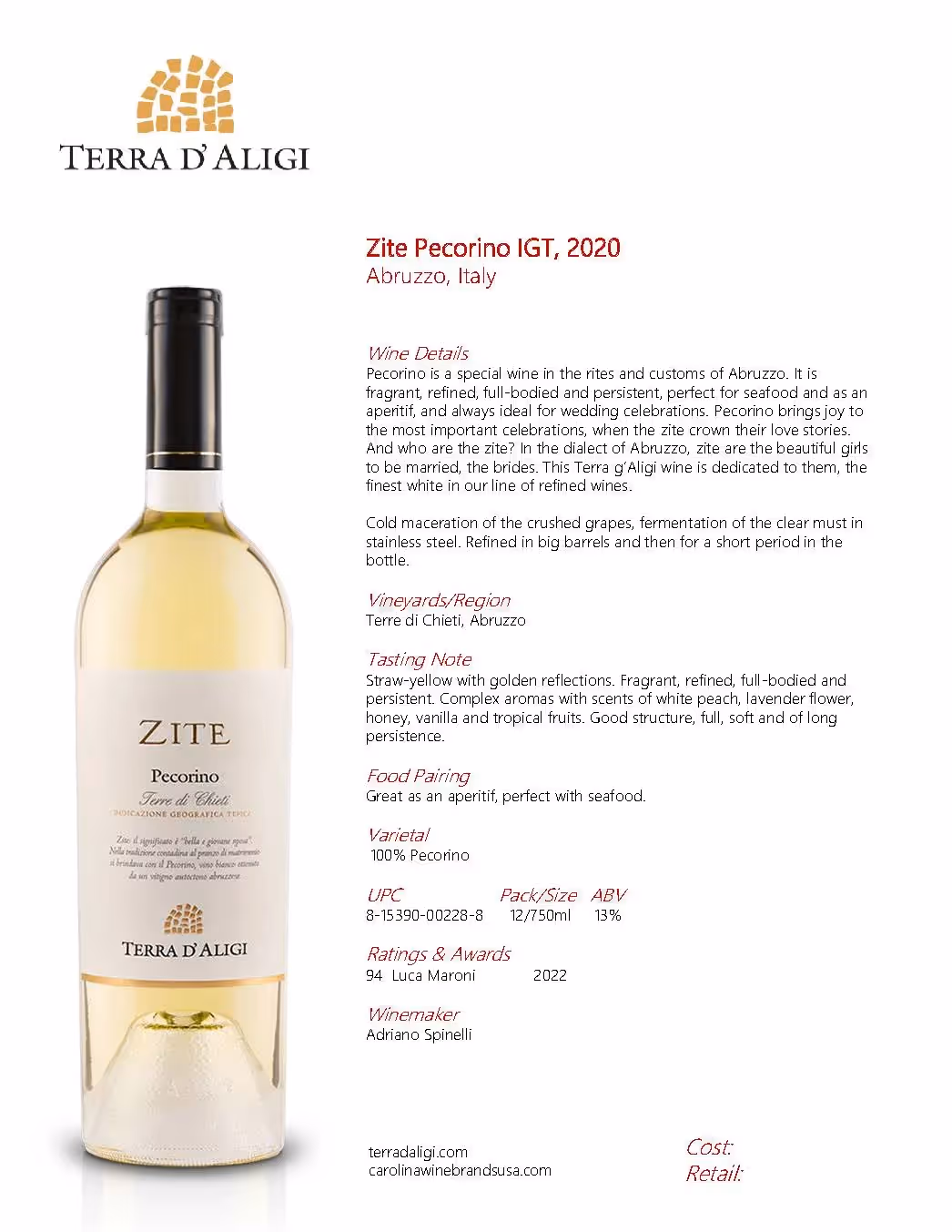 Terra D’Aligi Zite Pecorino Tech Sheet preview