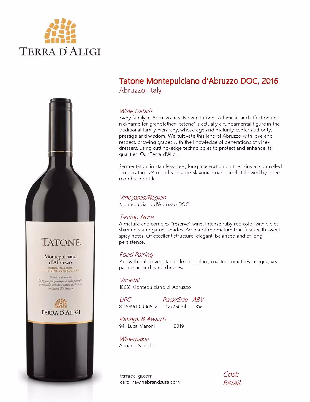 Terra D’Aligi Tatone-Montepulicano d’Abruzzo Tech Sheet preview