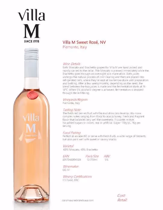 Villa M Sweet Rosé Tech Sheet preview