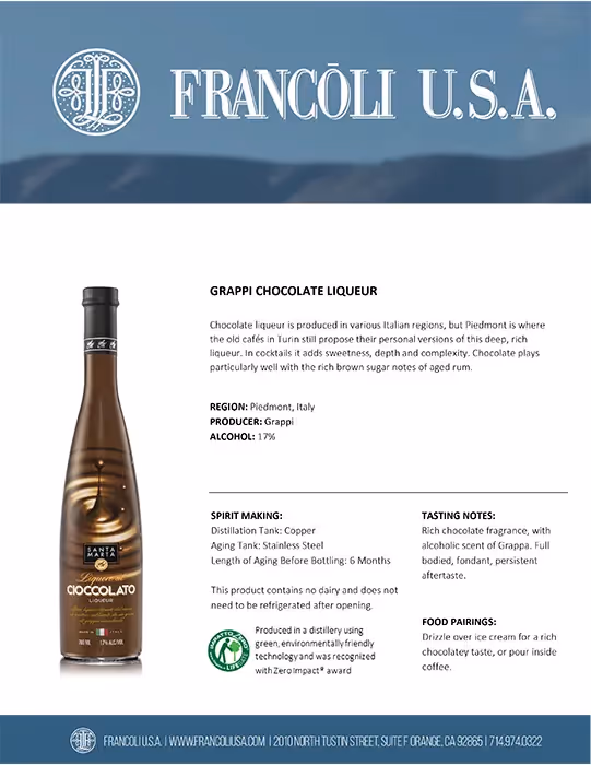 Santa Marta Cioccolato Liqueur Tech Sheet preview