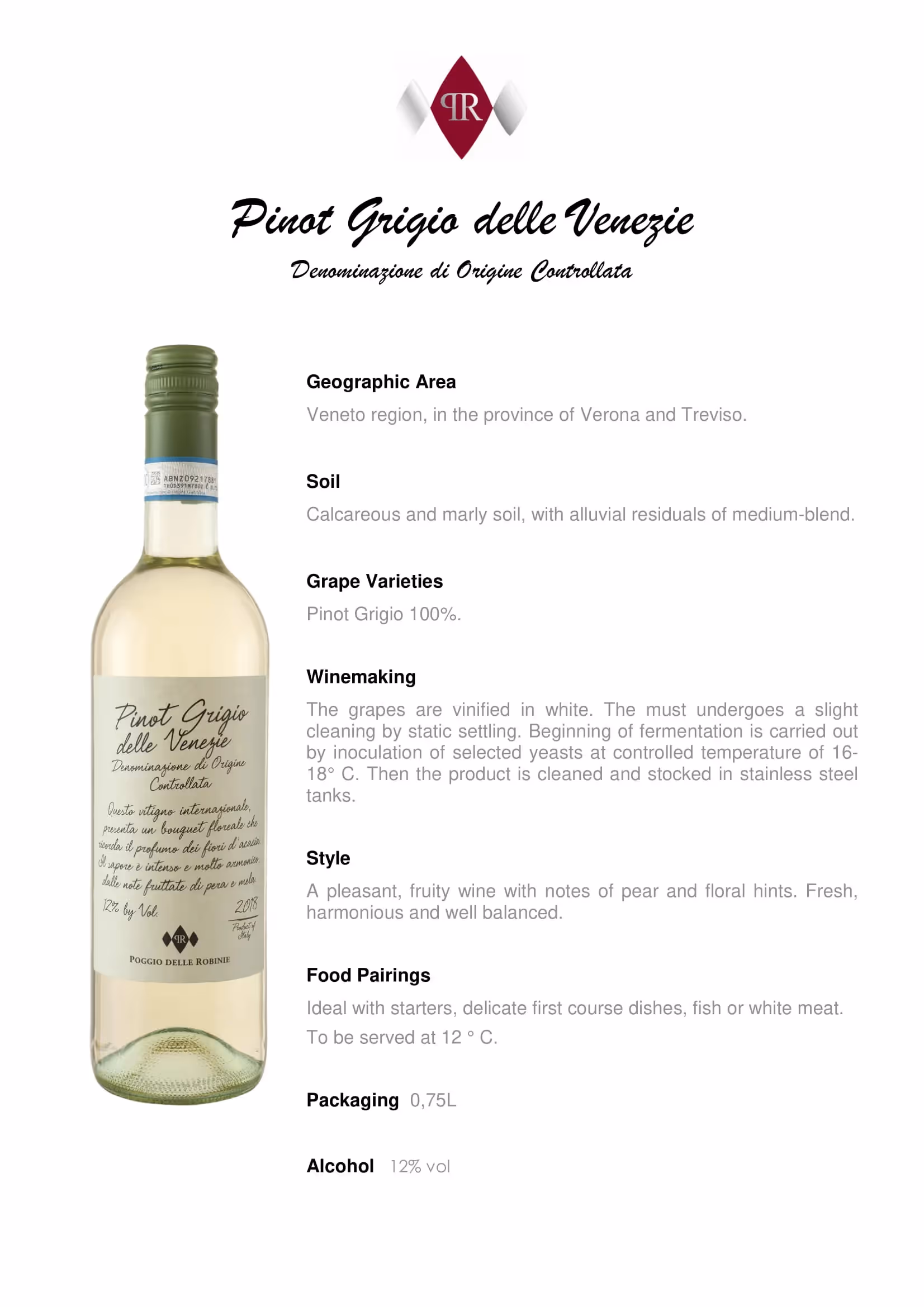Poggio Delle Robinie Pinot Grigio Tech Sheets preview