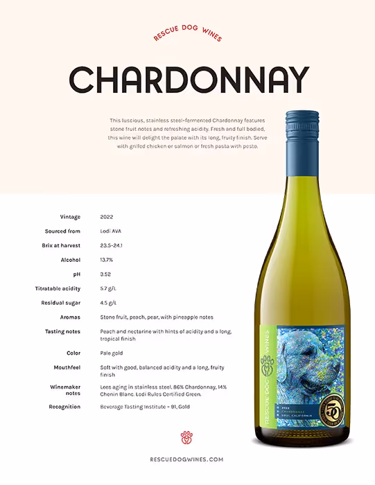 Rescue Dog Wines Chardonnay Tech Sheet preview
