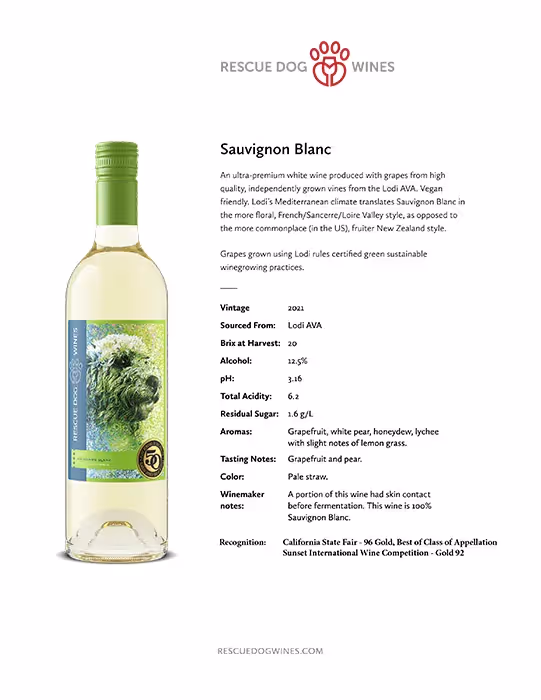 Rescue Dog Wines Sauvignon Blanc Tech Sheet preview