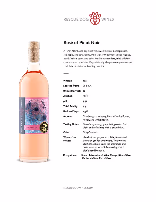 Rescue Dog Wines Rosé of Pinot Noir Tech Sheet preview