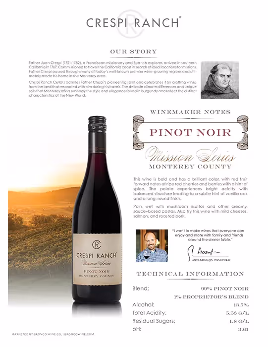 Crespi Ranch Pinot Noir Tech Sheet preview