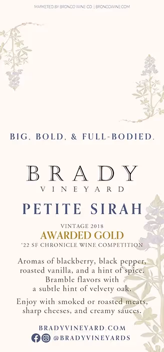Brady Vineyards Petite Sirah Shelf Talker preview