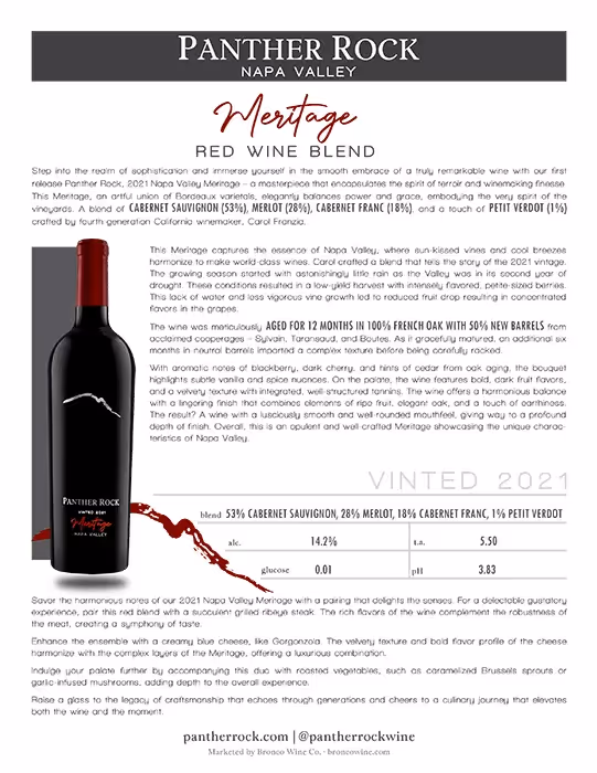 Panther Rock Meritage Red Blend Tech Sheet preview