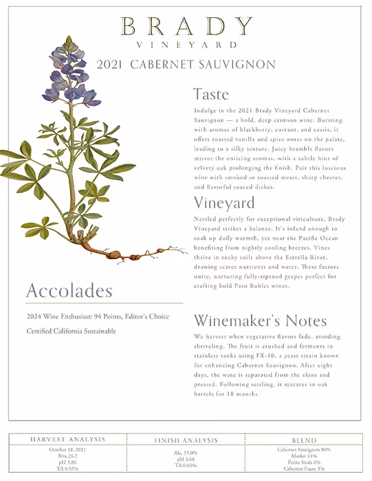 Brady Vineyards Cabernet Sauvignon WE Accolade Tech Sheet preview