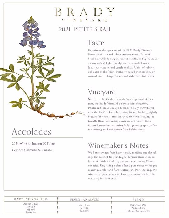 Brady Vineyards Petite Sirah WE Accolade Tech Sheet preview