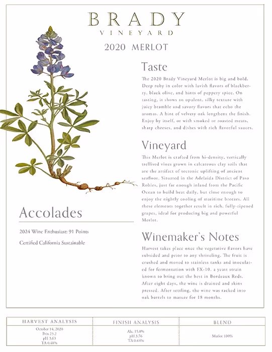 Brady Vineyards Merlot WE Accolade Tech Sheet preview