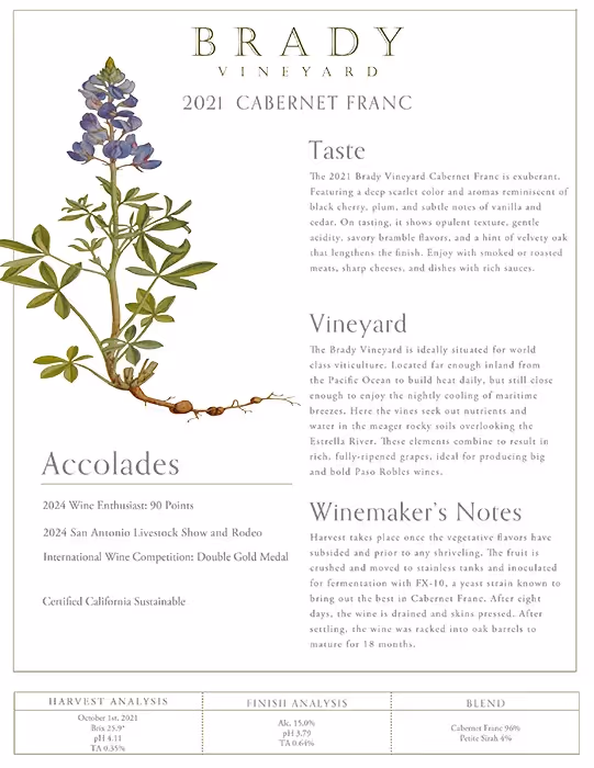 Brady Vineyards Cabernet Franc Tech Sheets preview