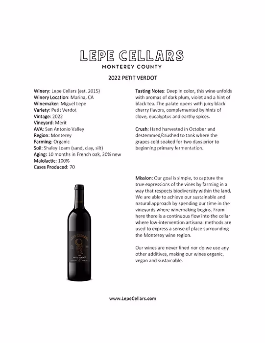 Lepe Cellars Petit Verdot Tech Sheet preview