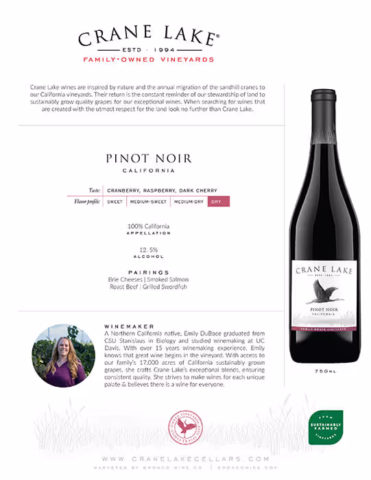 Crane Lake Pinot Noir Tech Sheets preview