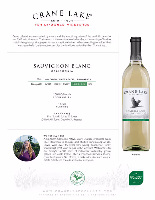 Crane Lake Sauvignon Blanc Tech Sheets preview