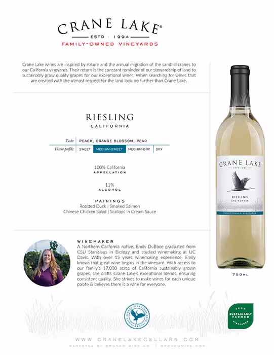 Crane Lake Riesling Tech Sheets preview