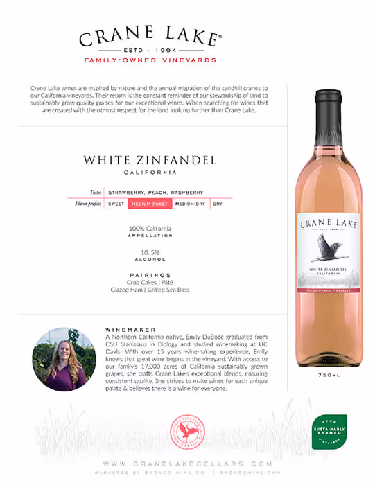 Crane Lake White Zinfandel Tech Sheet preview
