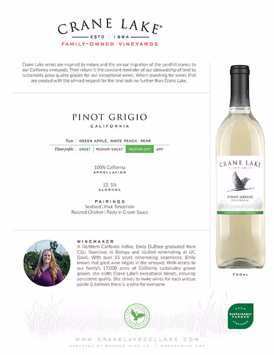 Crane Lake Pinot Grigio Tech Sheets preview