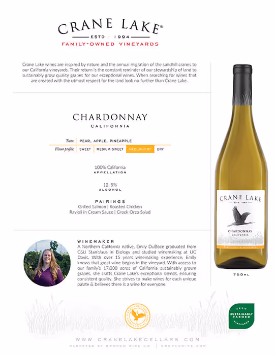Crane Lake Chardonnay Tech Sheets preview