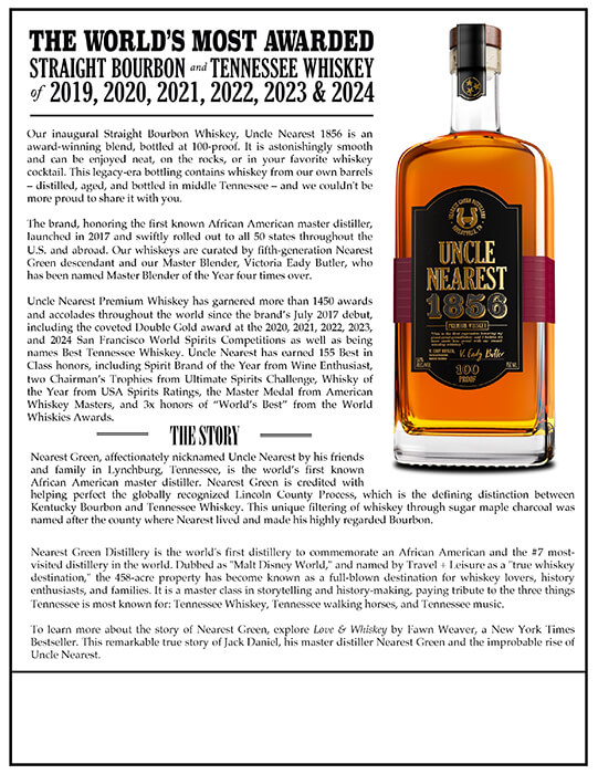 Uncle Nearest 1856 Whiskey Sales Sheet preview