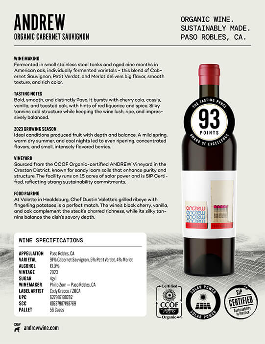 Andrew Wine Cabernet Savignon Tech Sheet preview