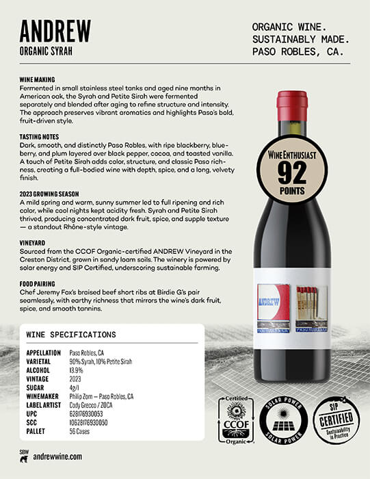 Andrew Wine Syrah Tech Sheet preview