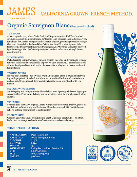 James Wine Sauvignon Blanc Tech Sheet preview