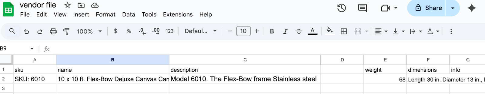sparse vendor file