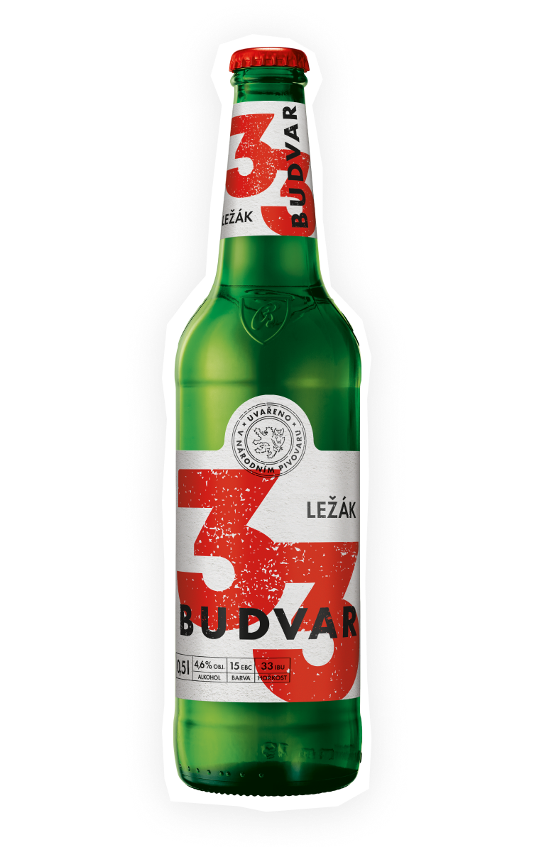 Lahev Budvar33 s bílým obrysem