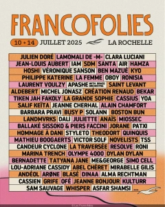 Les Francofolies de La Rochelle 2025 lineup poster.